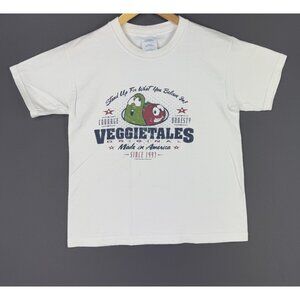 Vintage Y2K Veggietales Cartoon TV Show Movie Promo White Youth Large